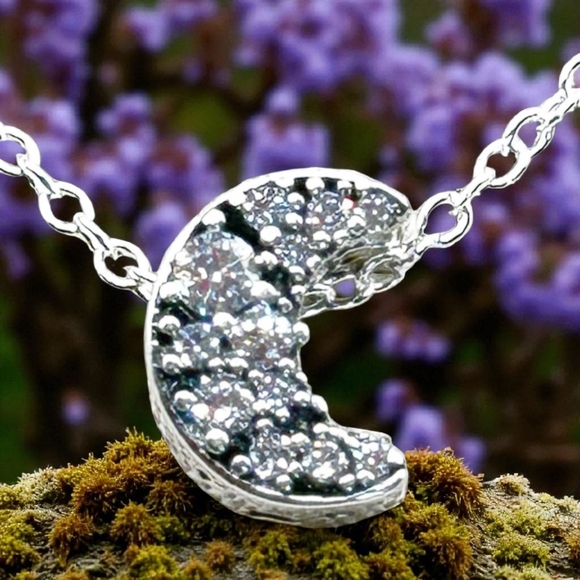 NWOT Sterling silver pave crescent moon charm pendant necklace 18” - Picture 14 of 16